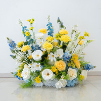Backdrop Bunga Sutra Buatan, Lily Kuning Delphinium Biru, Buatan Tangan, Tahan Lama, Dapat Dikustomisasi, Dinding Bunga untuk Dekorasi Pesta Pernikahan