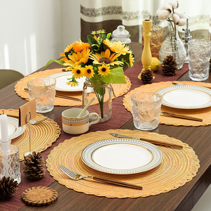 Cotton and Lace Fabric Place Mats Set 38cm Round Dining <b>Table</b> Food Mat Waterproof Plaid Style Wedding Slopes Down Place Mat - Product Image 3