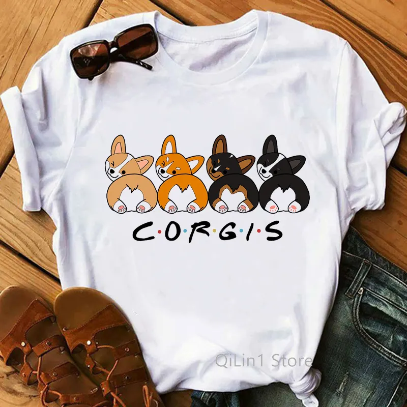 Women Clothes 2022 Summer Cartoon Corgis/Poodles Print Funny T Shirts Girls Cute Top Female T-Shirt Dog Lover Birthday Gift