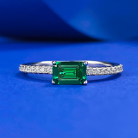 Fournisseur de bijoux sur mesure, bague de fiançailles en argent sterling 925 avec zircone solitaire émeraude 4*6 mm