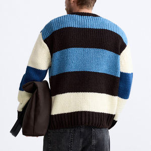 Pull à manches longues en jacquard à rayures pour hommes, vêtements tricotés à la mode pour hommes, pull en tricot pour hommes, LOGO personnalisé OEM & ODM - Product Image 2