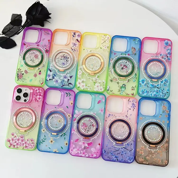 Shockproof Acrylic Flower Magnetic Covers For iPhone 15 Luxury Designer Mobile Cases,OEM/ODM Designer Phone Case For iPhone 15