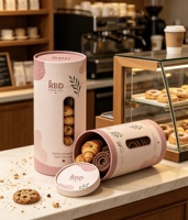 Boîte d'emballage en tube de papier rond imprimé sur mesure avec fenêtre transparente pour biscuits, macarons, bonbons, noix et cadeaux de boulangerie