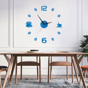 Horloge murale moderne 3D en forme de tasse à café, horloge numérique silencieuse en acrylique DIY, autocollants muraux miroir pour la décoration du salon, de la chambre à coucher et de la cuisine - Product Image 4