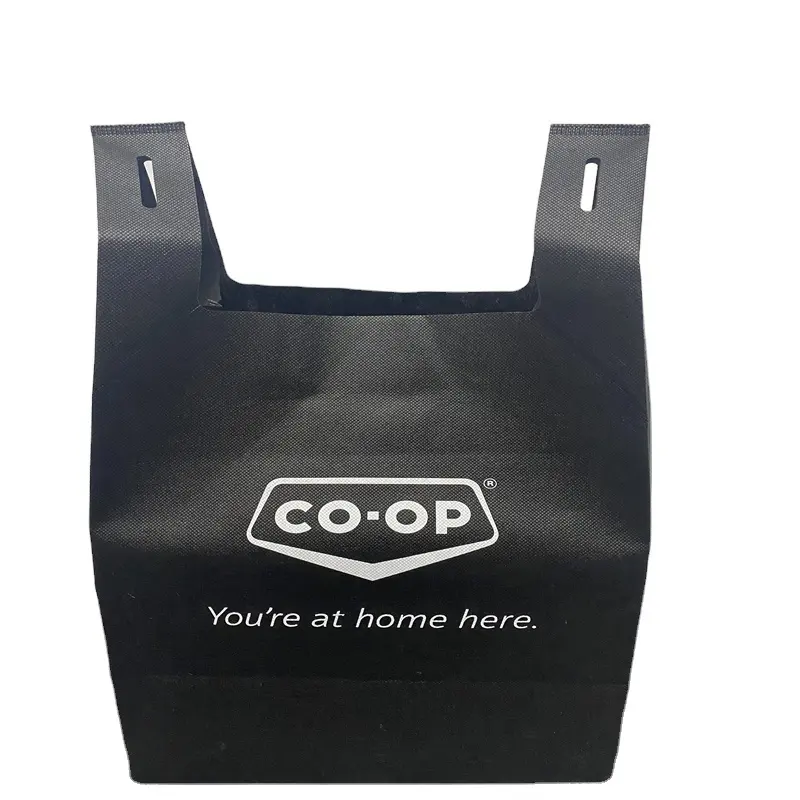 Ama-zon sıcak satış eko dokunmamış geri dönüşümlü alışveriş t shirt tote yelek taşıma çantası ile özel süpermarket dükkanı t-shirt çanta logo