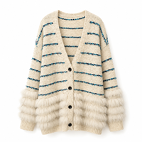 Cardigan en tricot rayé décontracté à col en V pour femme, hiver automne, motifs floraux uniques et colorés