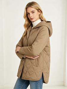 Abrigo Acolchado con Capucha Personalizable para Mujer, Estilo Casual de Invierno, Manga Larga, Cierre de Botones a Presión, para Uso Diario y al Aire Libre - Product Image 3