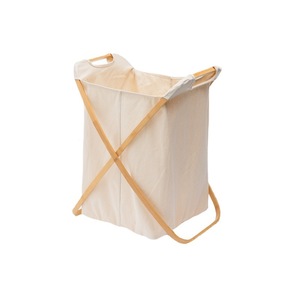 Bamboo <b>Laundry</b> <b>Basket</b> Gray Canvas Rectangle Standing Type Clothing Organizer Bathroom Storage - Product Image 5