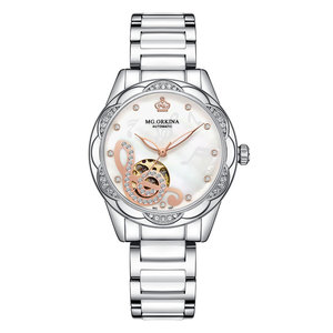 MG.ORKINA Orologio di Lusso da <span class=keywords><strong>Donna</strong></span>, Automatico, con Cinturino in Ceramica e Acciaio, Impermeabile, Relojes - Product Image 3