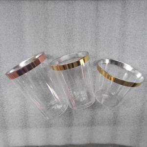 50 paquets, vente en gros d'usine bon marché 9 oz plastique transparent or <span class=keywords><strong>rose</strong></span> tasses à bords fantaisie jetables pour mariage tasses de fête élégantes - Product Image 2