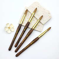Pinceaux à ongles professionnels en acrylique Arsiffer, manche en bois, virole dorée, poils de Kolinsky pur, forme ronde, emballage en tube PVC