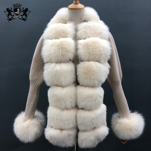 Giacca invernale in pile sottile da donna con maniche a sbuffo in lana calda lavorata a maglia in vera <span class=keywords><strong>pelliccia</strong></span> maglione <span class=keywords><strong>Cardigan</strong></span> da donna - Product Image 3