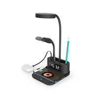 Trendy Nieuwe 2026 Promotionele Cadeau Draadloze Oplaaddock Penhouder Bureaulamp LED Digitale Wekker 15W USB Type-C