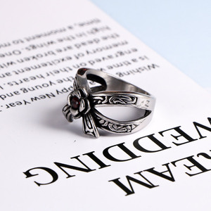 Vintage Style Rose Bow Pattern <b>Ring</b> <b>Titanium</b> Steel Men's Cubic Zirconia Gift Jewelry SA620 - Product Image 3