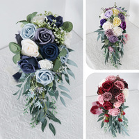 Bouquet de mariée en cascade en forme de larme, arrangement de fleurs artificielles pour mariage, thème sombre et décoration pour séance photo