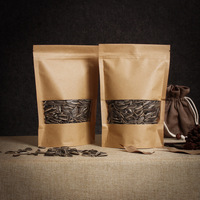 Pochette en papier kraft brun en gros avec fermeture à glissière pochette à thé en papier artisanal pour café fenêtre brillante emballage alimentaire sac zip-lock