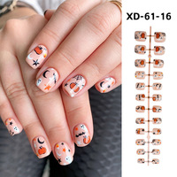 Nouveauté 2026 : Faux Ongles à Presser Amande Rondes Motif Fantôme Araignée de Dessin Animé pour Décoration d'Ongles d'Halloween