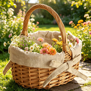 Cesti in <span class=keywords><strong>vimini</strong></span> personalizzati con manici, ideali per picnic e feste, cesti ovali in rattan con rivestimento in tessuto - Product Image 4