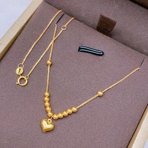 Chaîne en or massif AU750, vente en gros, or pur 18 carats, pendentif en forme de cœur porte-bonheur, collier fin à perles - Product Image 2