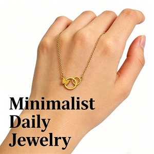 Collar Hipoalergénico de Acero Inoxidable con Colgante de Mariposa de Doble Círculo Entrelazado, Chapado en Oro, Joyerí<span class=keywords><strong>a</strong></span> Diaria Impermeable - Product Image 2