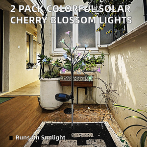 Lot de 2 lampes solaires LED pour jardin, fleurs de cerisier colorées, lampe extérieure étanche pour cour, allée, paysage, patio - Product Image 2