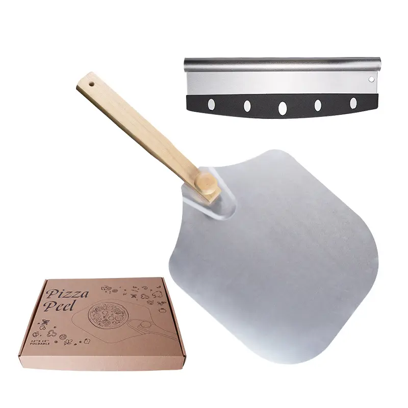 Горячая распродажа, алюминиевая лопатка для пиццы с деревянной ручкой, лопата для торта, прочная безопасная переносная лопатка для пиццы, инструменты для выпечки с деревянной ручкой