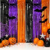 Rideau à franges métalliques Halloween noir, violet, orange, tricolore, en feuille d'aluminium, pour décoration de fête