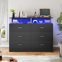 Commode noire pour chambre à coucher avec 6 tiroirs Commodes et coffres à tiroirs avec design en colonne Chambre à coucher moderne Commode large à LED