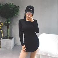Robe moulante sexy décontractée unie à manches longues, très élastique, avec effet galbant sur les fesses et taille cintrée, respirante, Printemps Automne