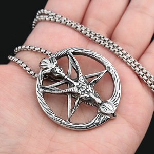 Yunnique – collier avec pendentif tête de crâne en argent tibétain, bijoux ronds pour hommes, design tête de mouton, chaîne en acier inoxydable, 60cm - Product Image 4