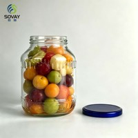 Bocal en verre rond à paroi épaisse de 1700 ml, bocal transparent robuste pour l'organisation de la cuisine, stockage de denrées alimentaires sèches de grande capacité