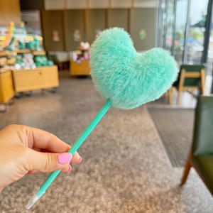 Chubby Heart-Shape Rainbow Ballpoint <b>Pen</b> Custom Plastic Yellow 14cm <b>Pen</b> with Big Pom-Pom Black <b>Fluffy</b> for Signatures Gifts Daily - Product Image 4
