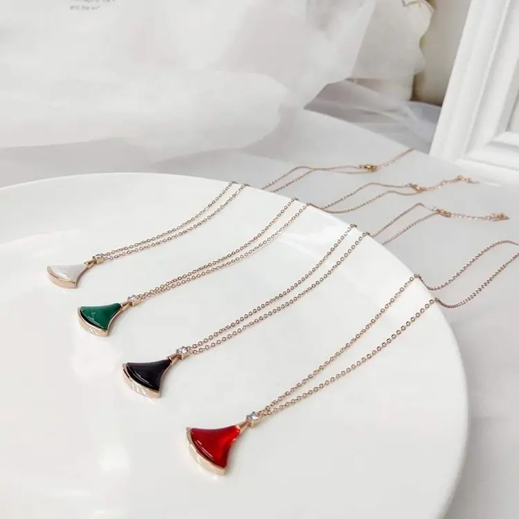 Hot sale Golden Long Chain Necklace Colorful Enamel Fan Tassel pendant Necklace For Ladies