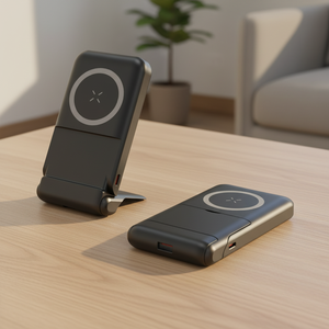 พาวเวอร์แบงค์พกพาขนาดเล็ก 10000mAh แม่เหล็กแรงสูง กำลังไฟ 22.5W ชาร์จเร็ว ที่วางโทรศัพท์แบบพับได้ ชาร์จไร้สาย 15W - Product Image 1