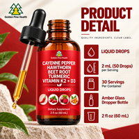 Perseek Complément alimentaire au poivre de Cayenne, gouttes liquides orales, baies d'aubépine, vitamine D3 K2, poudre de betterave, cannelle de Ceylan, curcuma, pour adultes