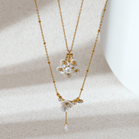 Collier pendentif fleur en acier inoxydable plaqué or 18 carats pour femme, avec perle de coquillage et cristal CZ, délicat, ajustable, bijou fantaisie en Y
