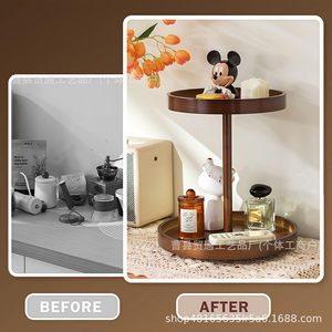Wooden <b>Desktop</b> Storage Rack 2 Tier Round 360 Rotating Kitchen Countertop Organizer For Spices Cosmetics Perfume - Product Image 3