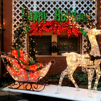 Toprexdecor Moderne Innen-/Außen-Weihnachtsdekoration Riesiger Beleuchteter Rentier-Schlitten Girlande Seiden-Weihnachtsdekoration für Zuhause
