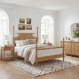 Cama de rodo de roble francés premium, cama Jenny Lind con espigas hecha a mano, muebles de madera torneada vintage para dormitorio principal - Product Image 2