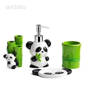 Conjunto de accesorios de baño para niños, Set de accesorios de resina de diseño de dibujos animados de Panda para el hogar