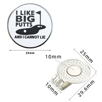 Nouveau marqueur de balle de golf promotionnel personnalisé 25 mm en alliage de zinc magnétique avec clip, finition nickel brillant/noir/doré et impression UV émaillée