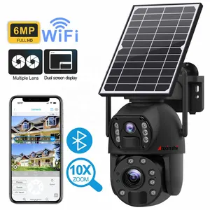 Anxinshi 10X sem fio 6MP lente dupla Wifi Bluetooth câmera bateria solar rede câmera