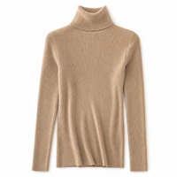 Pull en maille à col roulé pour femme, coupe ajustée, manches longues, couleur unie, côtelé, col haut, doux, style coréen
