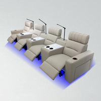 Canapé inclinable électrique moderne pour home cinéma, 4, 3 ou 2 places, avec lumières de lecture, base LED et consoles à texture marbre