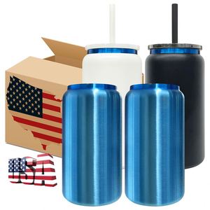 Gobelet isotherme double paroi en acier inoxydable bleu 16 oz pour café glacé, avec base plaquée or - Product Image 1
