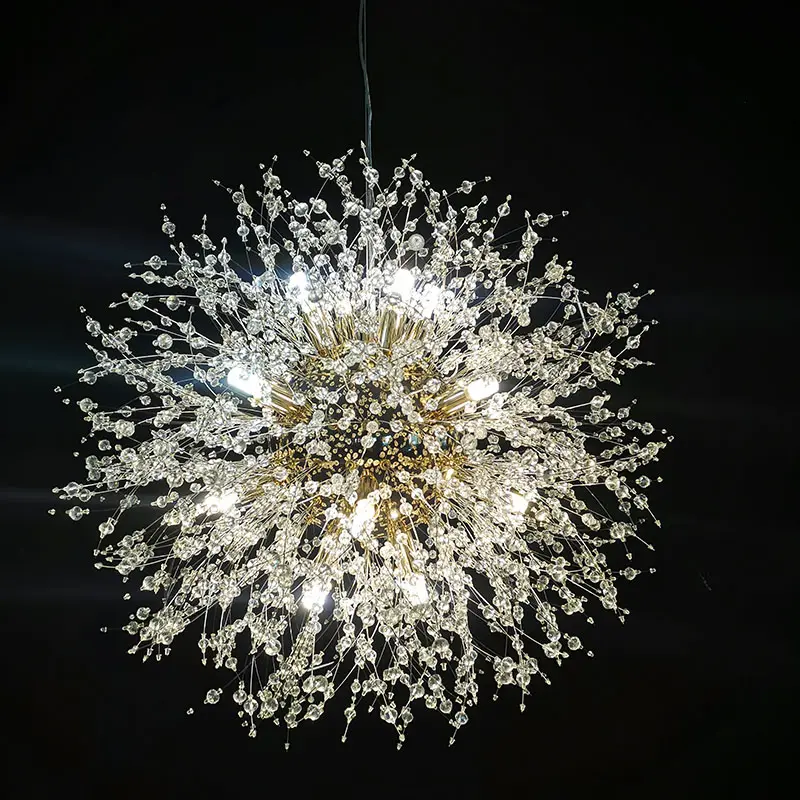 Creative Personality Bedroom Hanging Decorative Dandelion Round Crystal Chandeliers Pendant