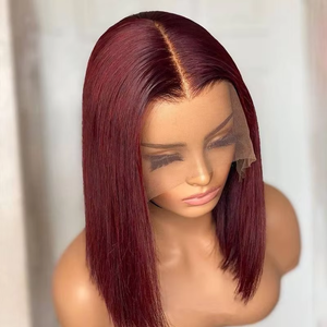 Perruques Bob Courtes Lisses Rouge 99J en Cheveux Humains, Perruques Avant en Dentelle Bourgogne sans Colle HD Frontal en Dentelle de Cheveux Humains pour Femmes Noires - Product Image 4