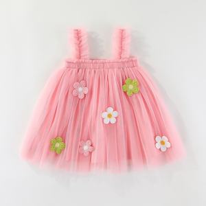 Robe d'été en tulle pour bébé fille, broderie florale, col rond, sans manches, bretelles fines, superposition florale, design élégant – Grande Vente - Product Image 3
