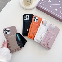 Pour iphone 14/15/16/17 Series Lychee Pattern Card case Phone case Solid Color Trendy Phone case with a Small Bag to Coins