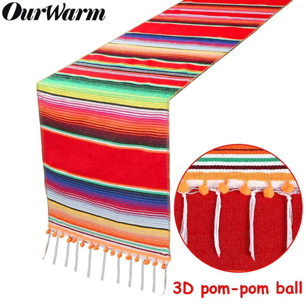 Chemin de Table en soie à rayures en coton, décoration pour mariage mexicain, 35x213cm, arc-en-ciel, 1 pièce